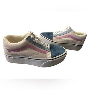 Trendy Women's Sneakers with Blue, Pink, and Cream Accents